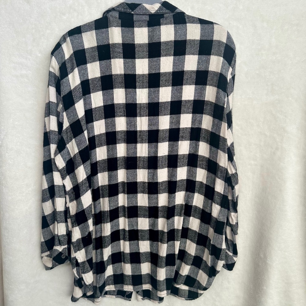 Hester Orchard Womens Black White Buffalo Check Flannel Roll Tab Sz XL - Picture 4 of 6